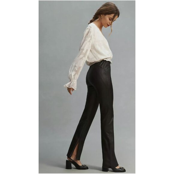 Anthropologie Pilcro Glasgow Faux Leather Skinny Pants Black Pull-On Size 32 NWT - Picture 3 of 14